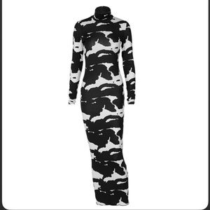 Black and White Patterned Women's Dress